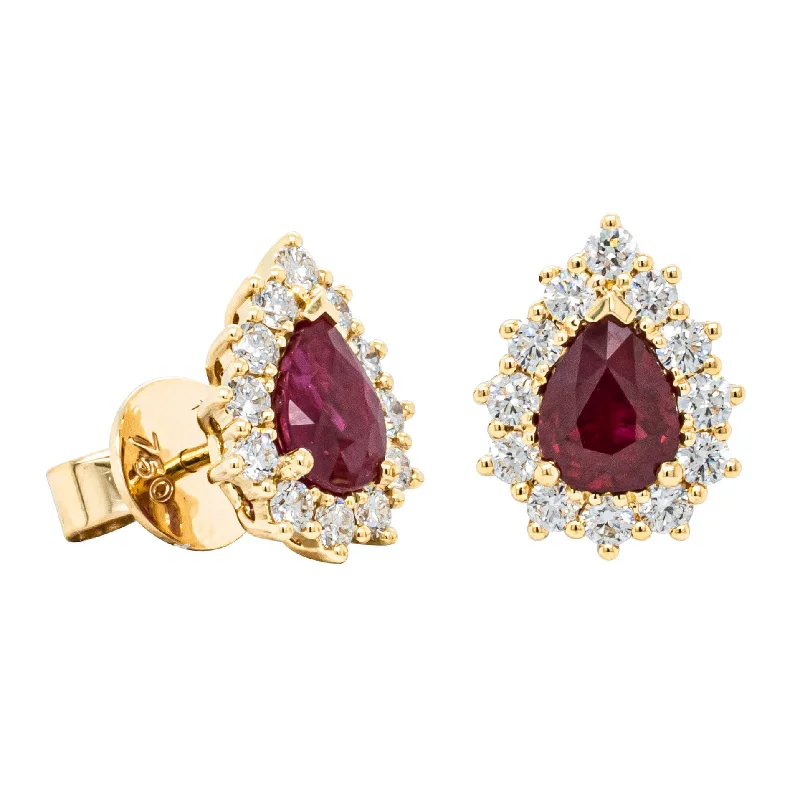 handmade earrings for women -18ct Yellow Gold 2.09ct Ruby & Diamond Belle Earrings