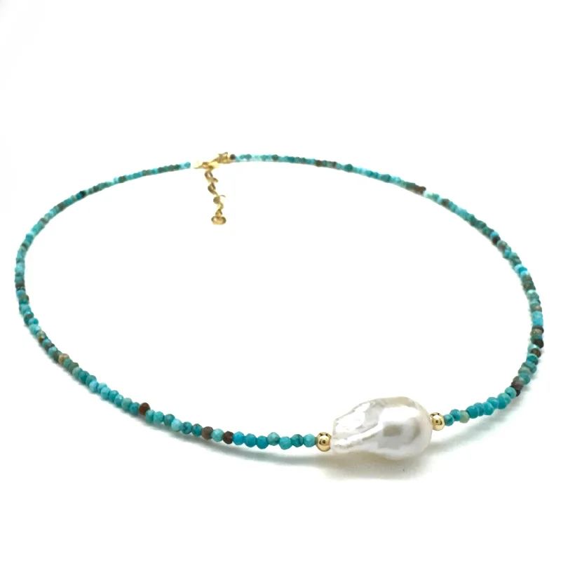 lucky charm necklaces for women -BAROQUE PEARL/TURQUOISE NECKLACE