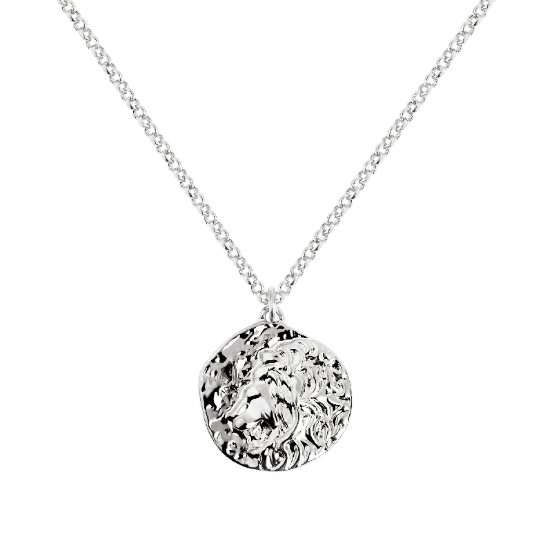 women’s elegant silver necklaces -Lion Medallion Silver Necklace