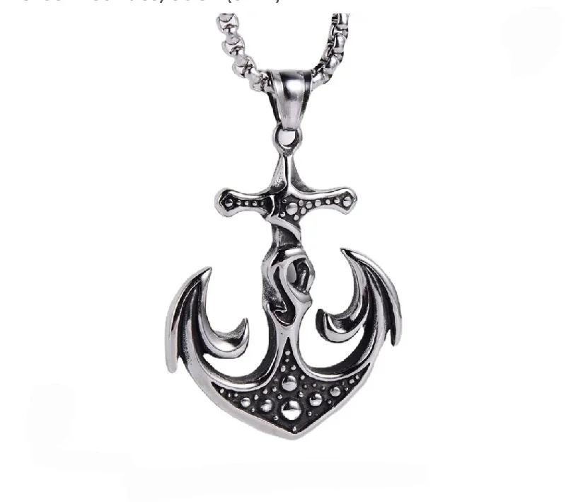 sparkling crystal necklaces for women -Stainless Steel Anchor Pendant Necklace