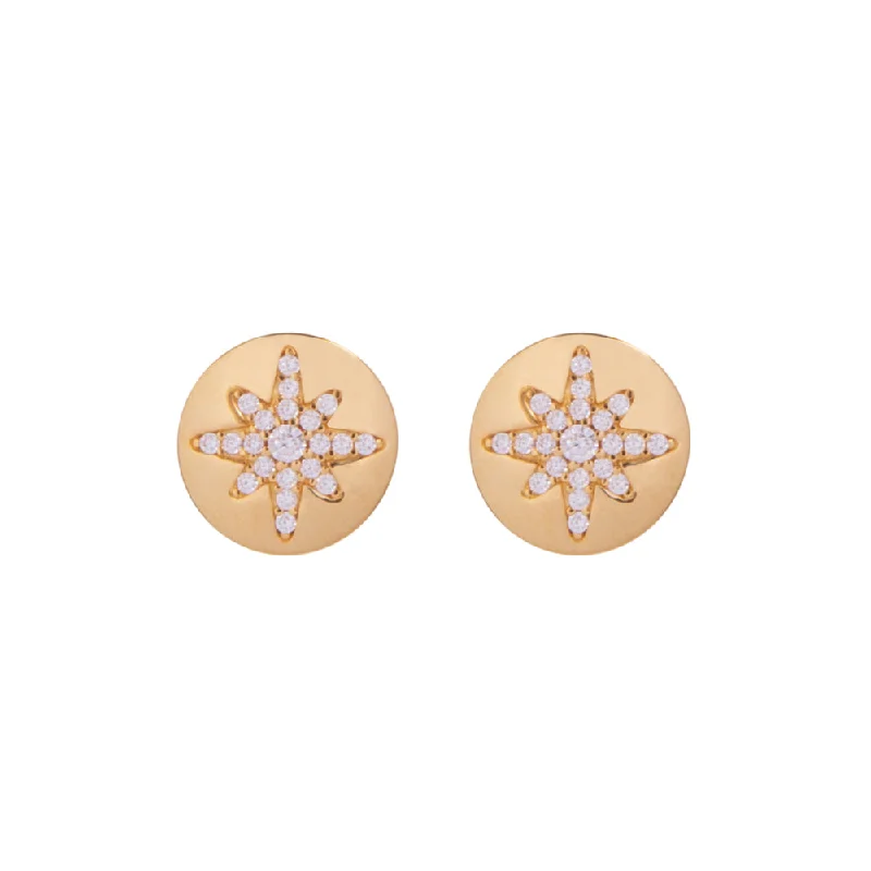 designer earrings for women -Boh Runga Starburst Button Stud Earrings - Gold Plated & Cubic Zirconia